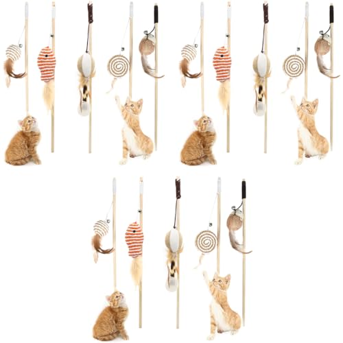 Qpets® Premium Cat Toy Interactive Toys Set of 5 Teaser Wand Pet Activity Fishing Rod with Mouse Natural Feathers for Kittens to Play Games 3PCS Qpets® Premium Cat Toy Interactive Toys Set of 5 Teaser Wand Pet Activity Fishing Rod with Mouse Natural Feathers for Kittens to Play Games 3PCS